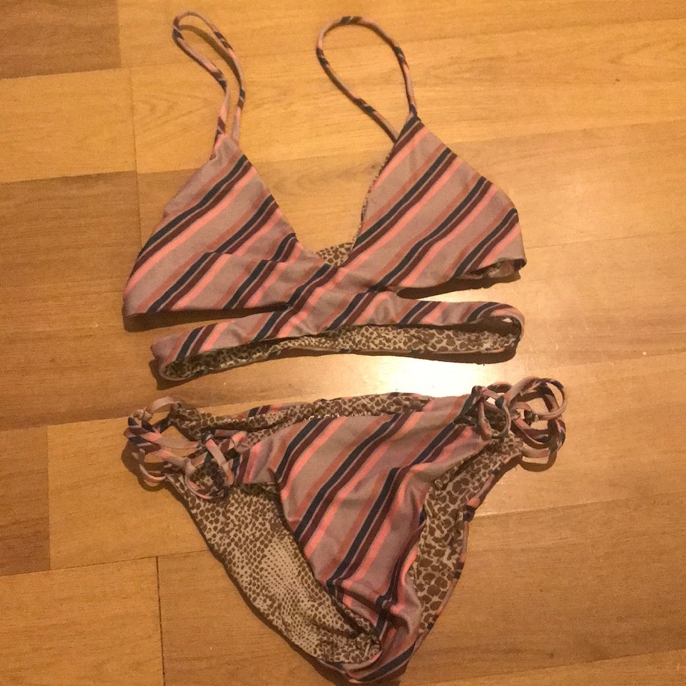 Acacia Swimwear Pink and Navy Striped Bikini